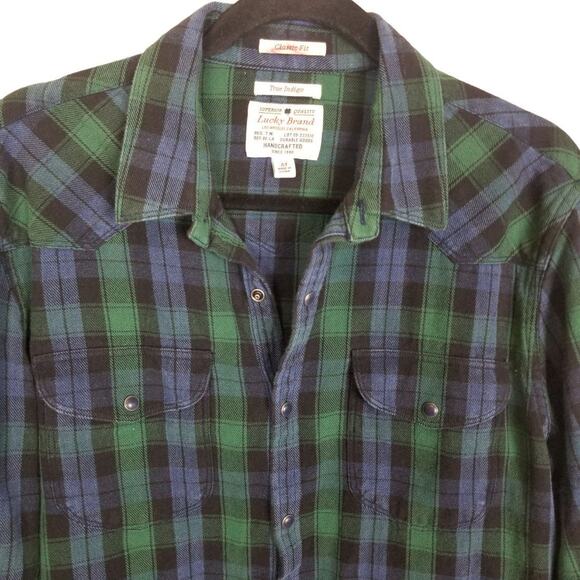 Lucky Brand Mens Western Flannel Shirt Tartan Plaid M Classic Fit Country Cowboy - Picture 2 of 8